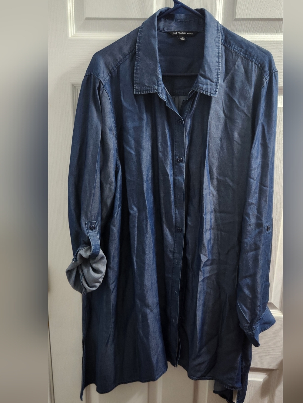 Navy Button-Front Lightweight Denim Shirt Jacket/Dress